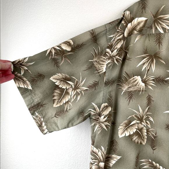 Batik Bay Green Hawaiian Leaf Print Cotton Button Front Short Sleeve Shirt XXL - Picture 8 of 13